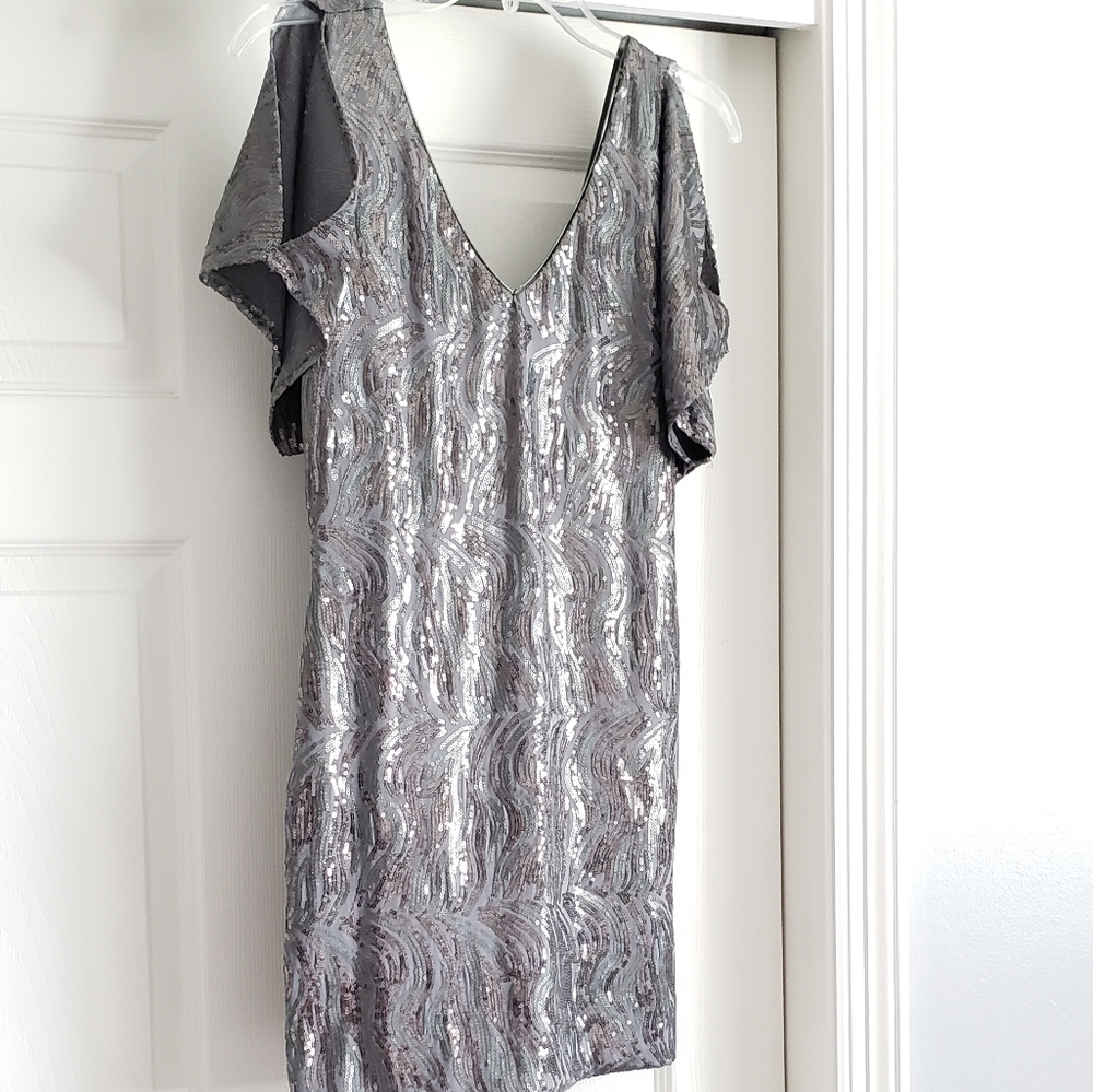 Metallic Sequin - Flutter Sleeve Dress